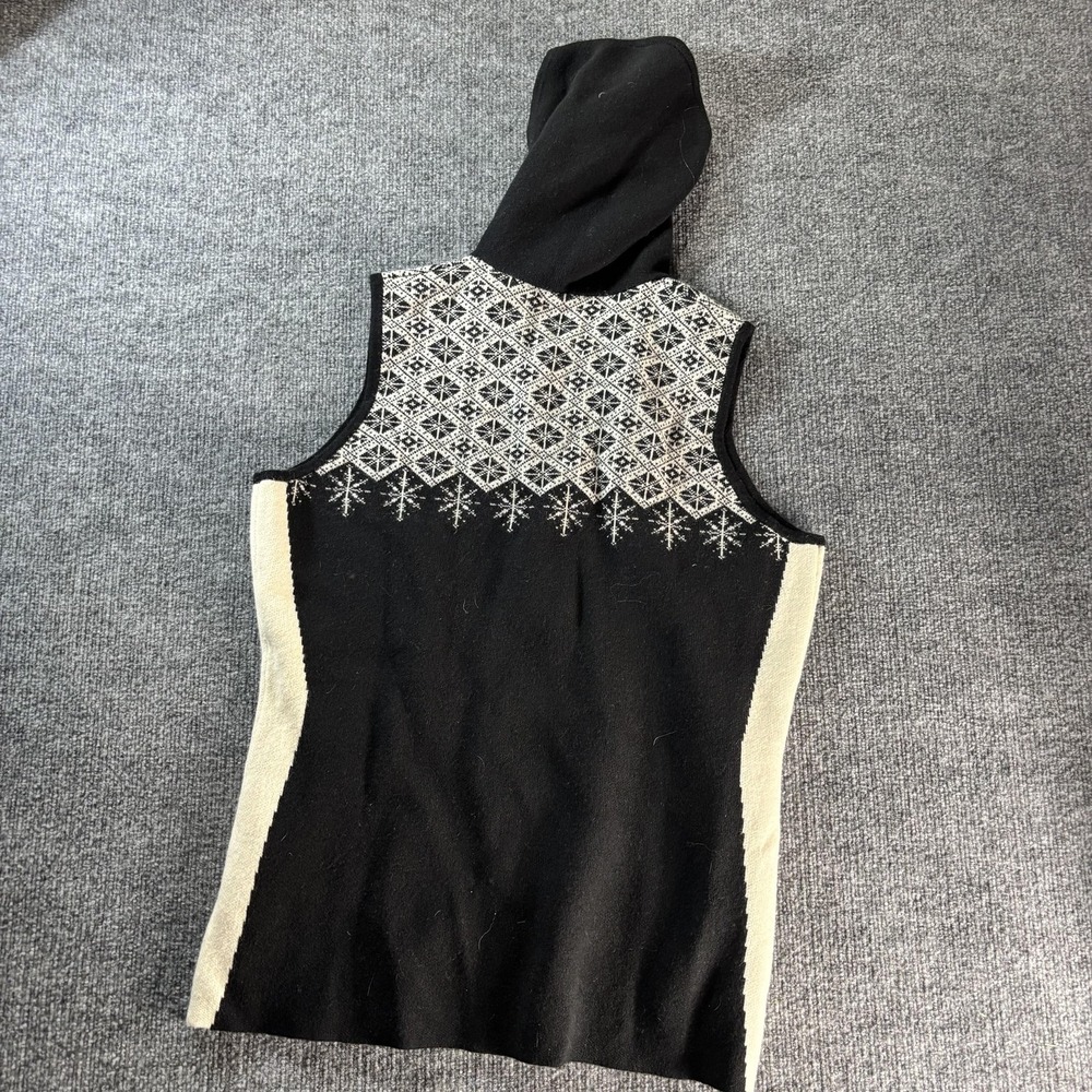 Woolrich Sweater Vest Womens Large Black Fair Isle Hooded Full Zip Winter - Picture 3 of 3